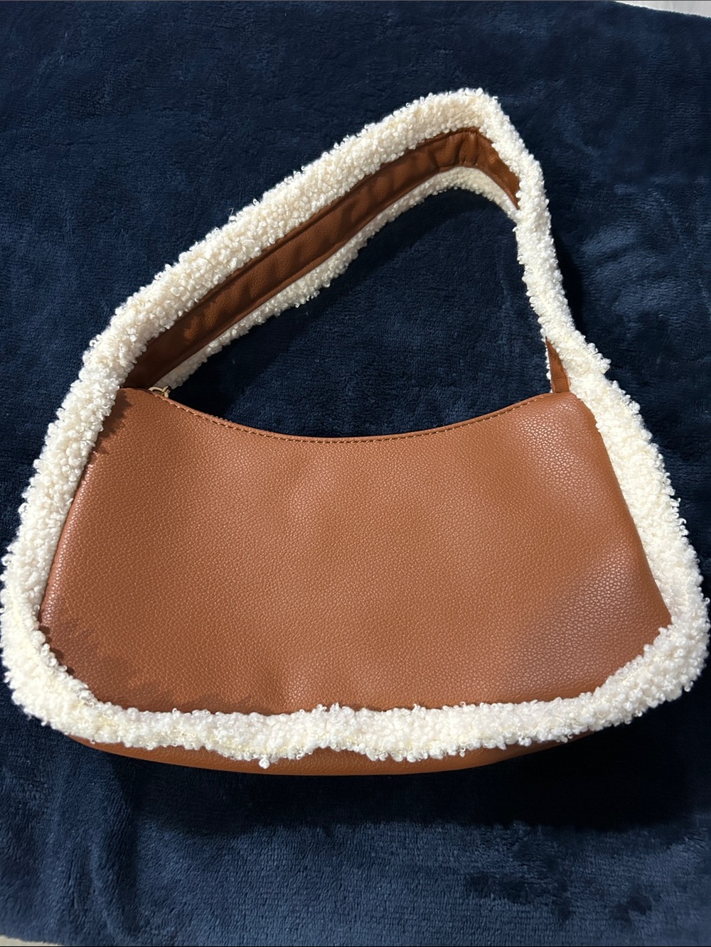 Forever 21 Tan Shoulder Bag with Cream Sherpa Trim